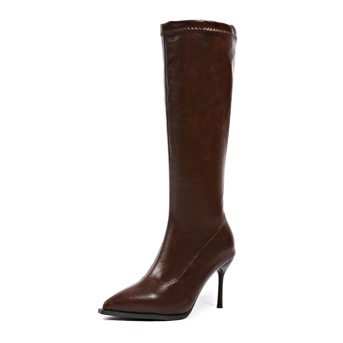 Stiletto Knee High Boots for Women — Pointed Toe Side Zip Tall Boots in Faux Leather