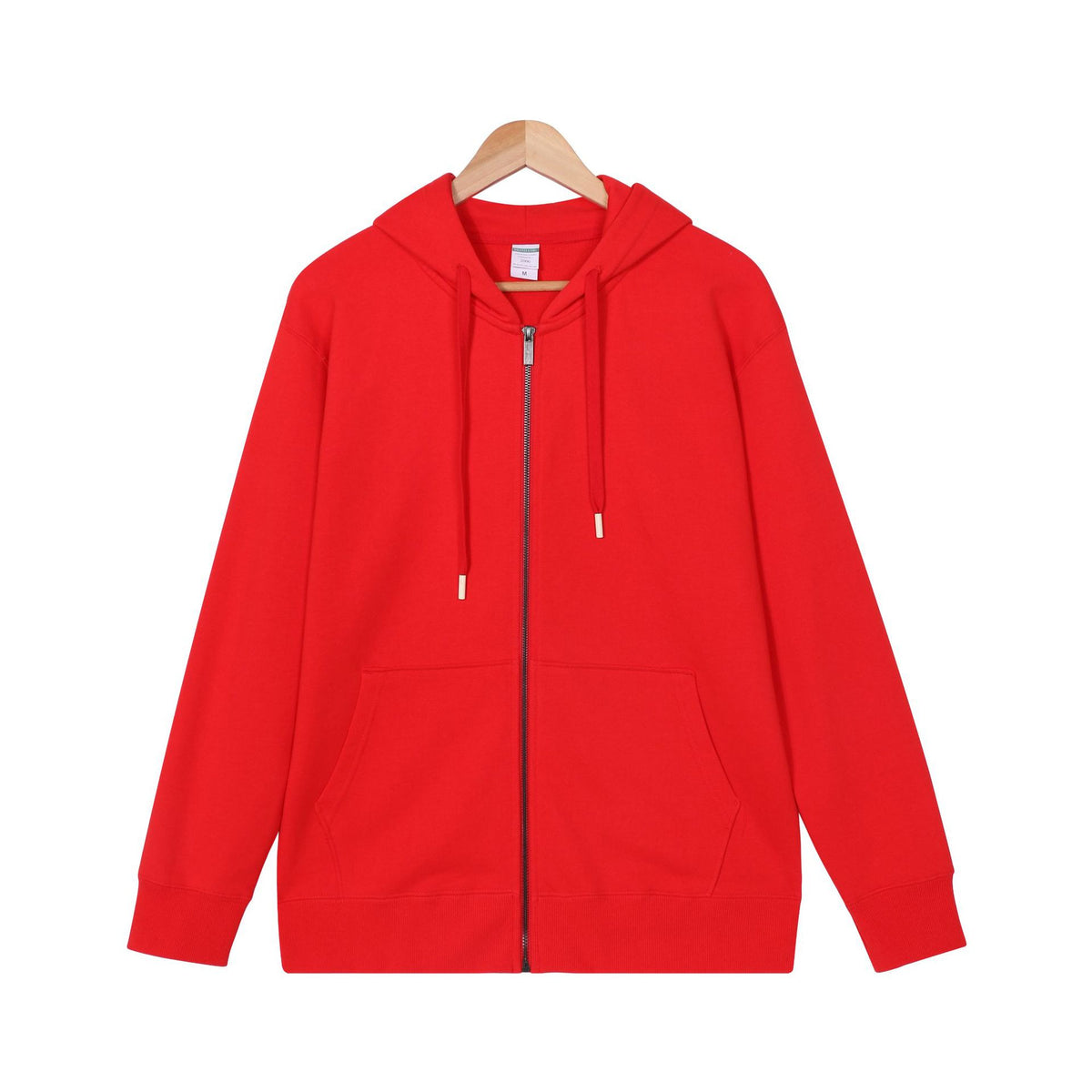 Women’s cashmere zip-up hoodie in red, brushed knit with hood and front pockets