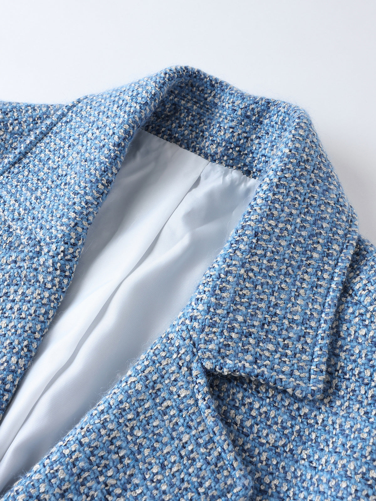 Tweed Jacket for Women — Belted Wrap Front with Notch Lapel and Patch Pockets