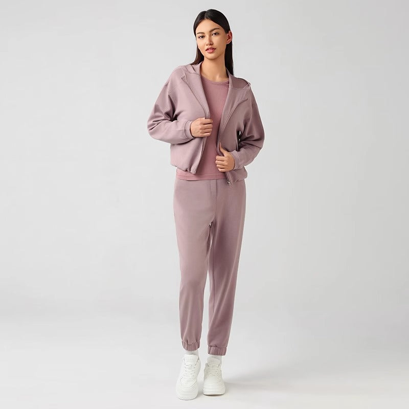 Cropped Zip Up Hoodie for Women — Oversized Hood and Elastic Hem in Brushed Cotton Blend