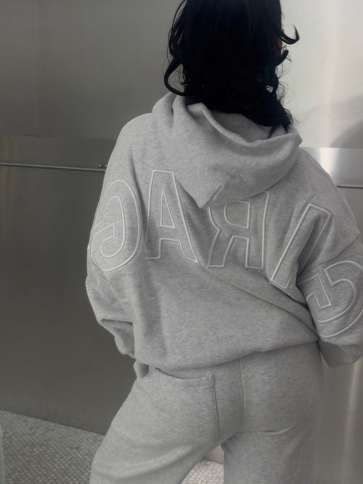 Cropped Hoodie for Women — Oversized Pullover with Tonal Back Embroidery in Fleece