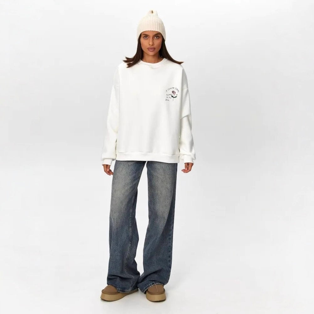 Graphic Sweatshirt for Women — Oversized Crew Neck with Coyote Back Print in Cotton Fleece