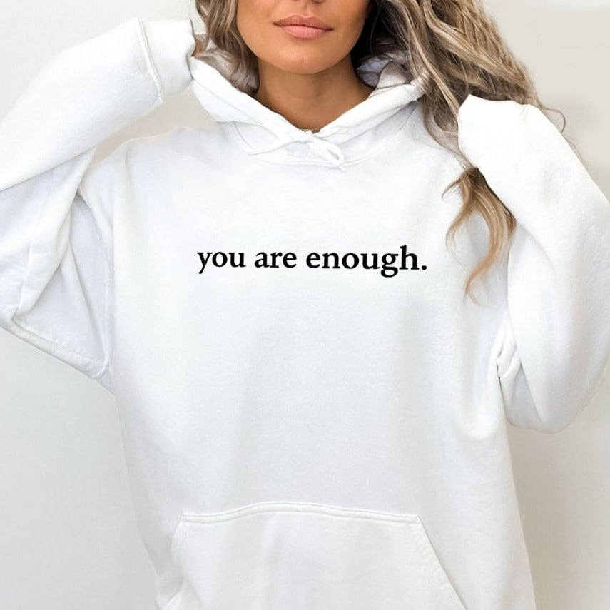 Oversized Slogan Hoodie for Women — You Are Enough Back Print in Soft Fleece