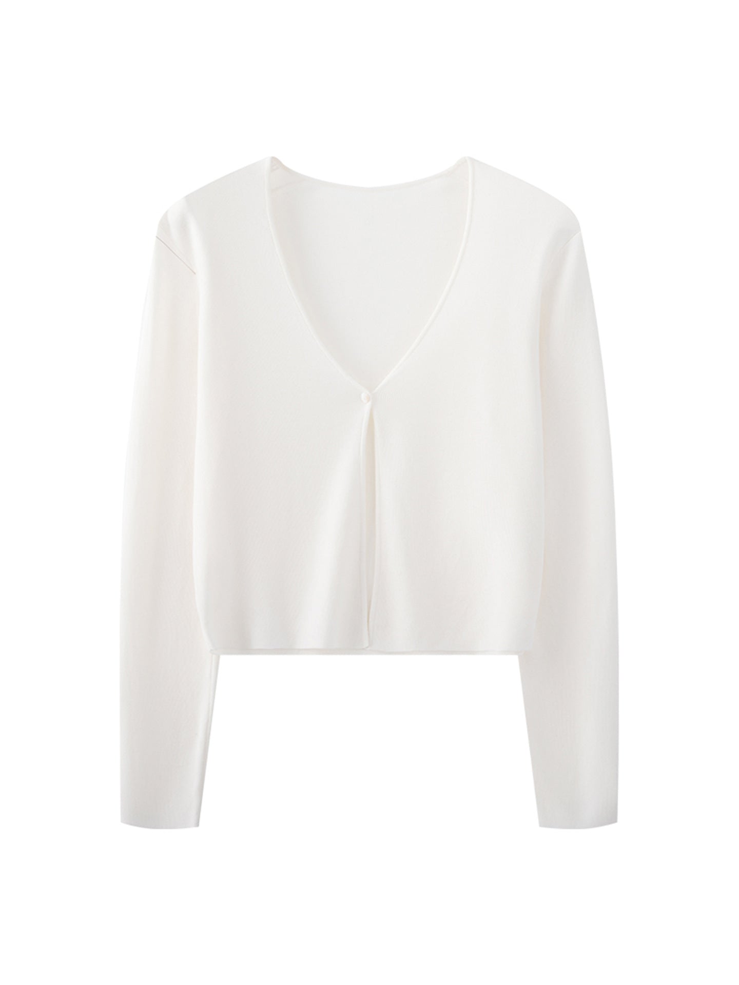 V-neck cropped cardigan for women, lightweight long sleeves, one-button front, white