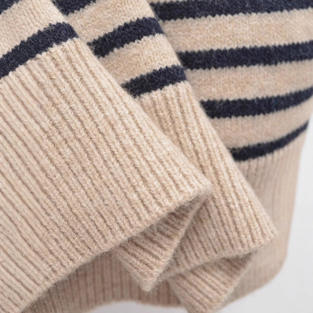 Striped Cardigan for Women — Classic Breton Knit with Gold Buttons in Soft Wool