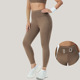 High-waisted leggings with pockets, brown color with pocket detail