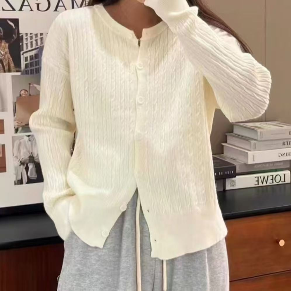 Cable Knit Cardigan Sweater for Women — Relaxed Oversized Button Up in Soft Cotton