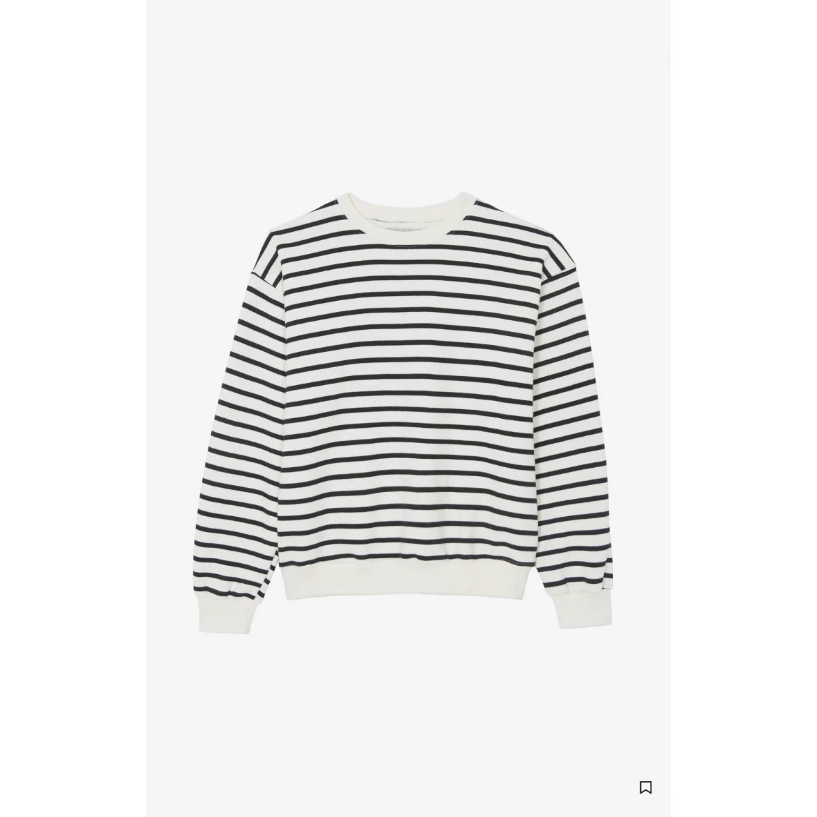 Black-and-white striped crew neck sweatshirt, long sleeves, ribbed cuffs and hem
