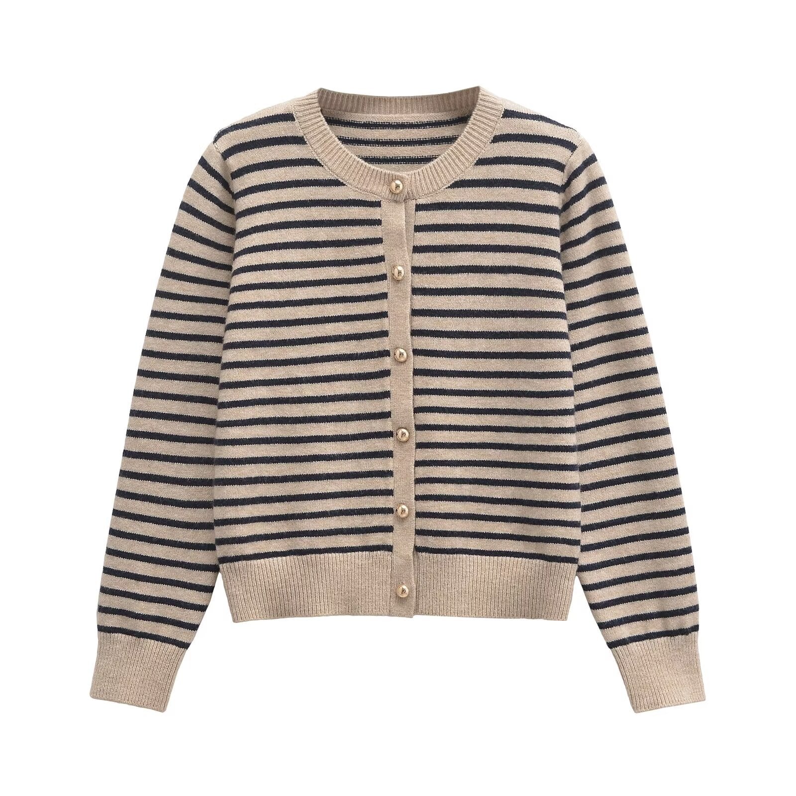 Striped Cardigan for Women — Classic Breton Knit with Gold Buttons in Soft Wool