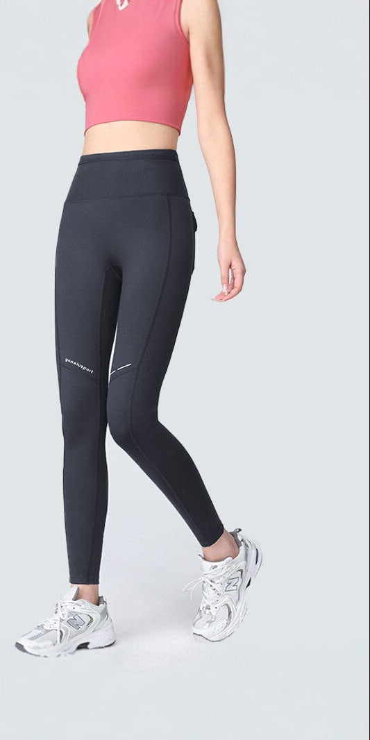 Running Leggings for Women — High Waisted with Back Pocket and Reflective Trim in Nylon