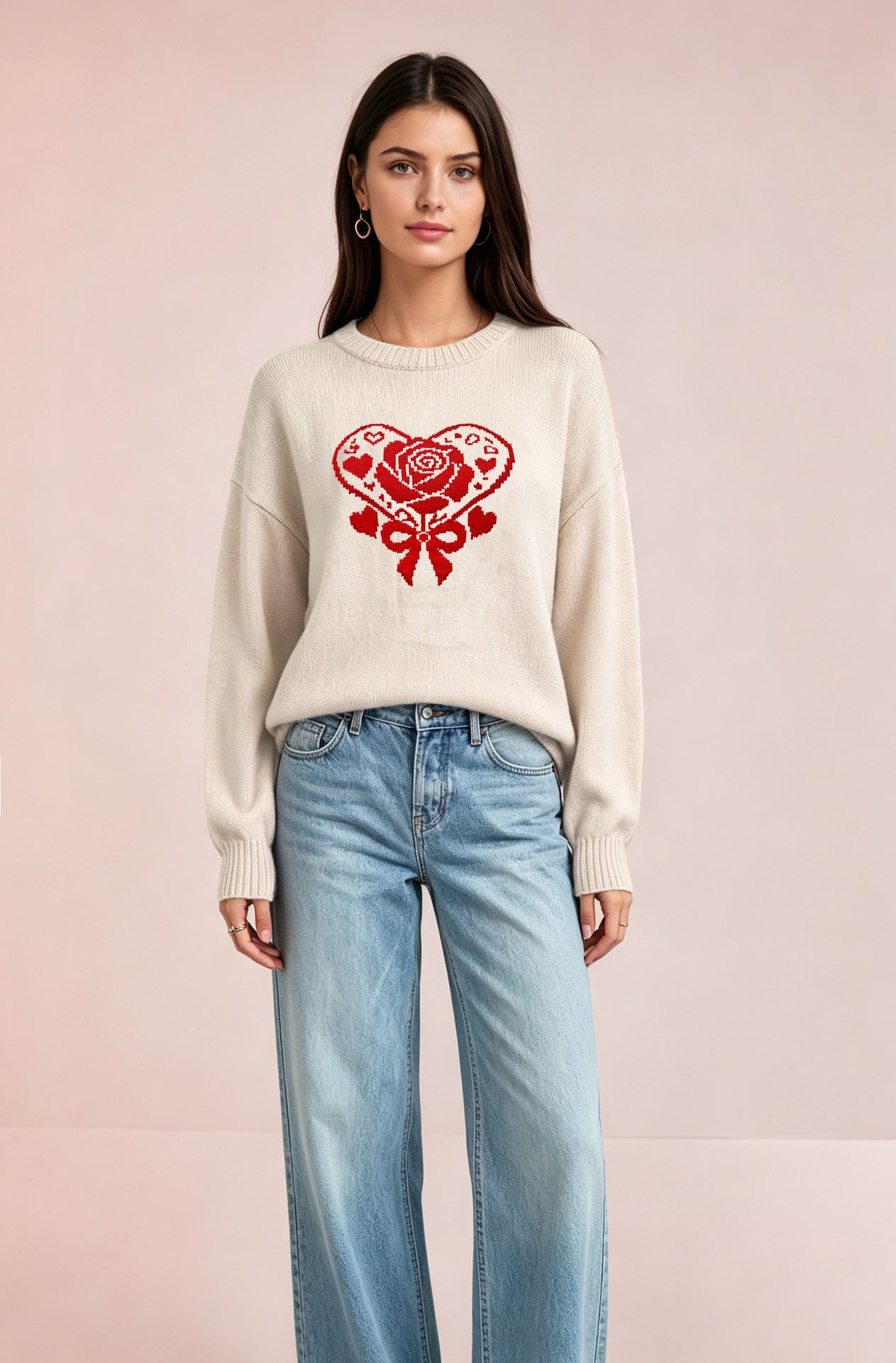 Love Heart Sweater for Women — Oversized Drop Shoulder Knit in Merino Wool