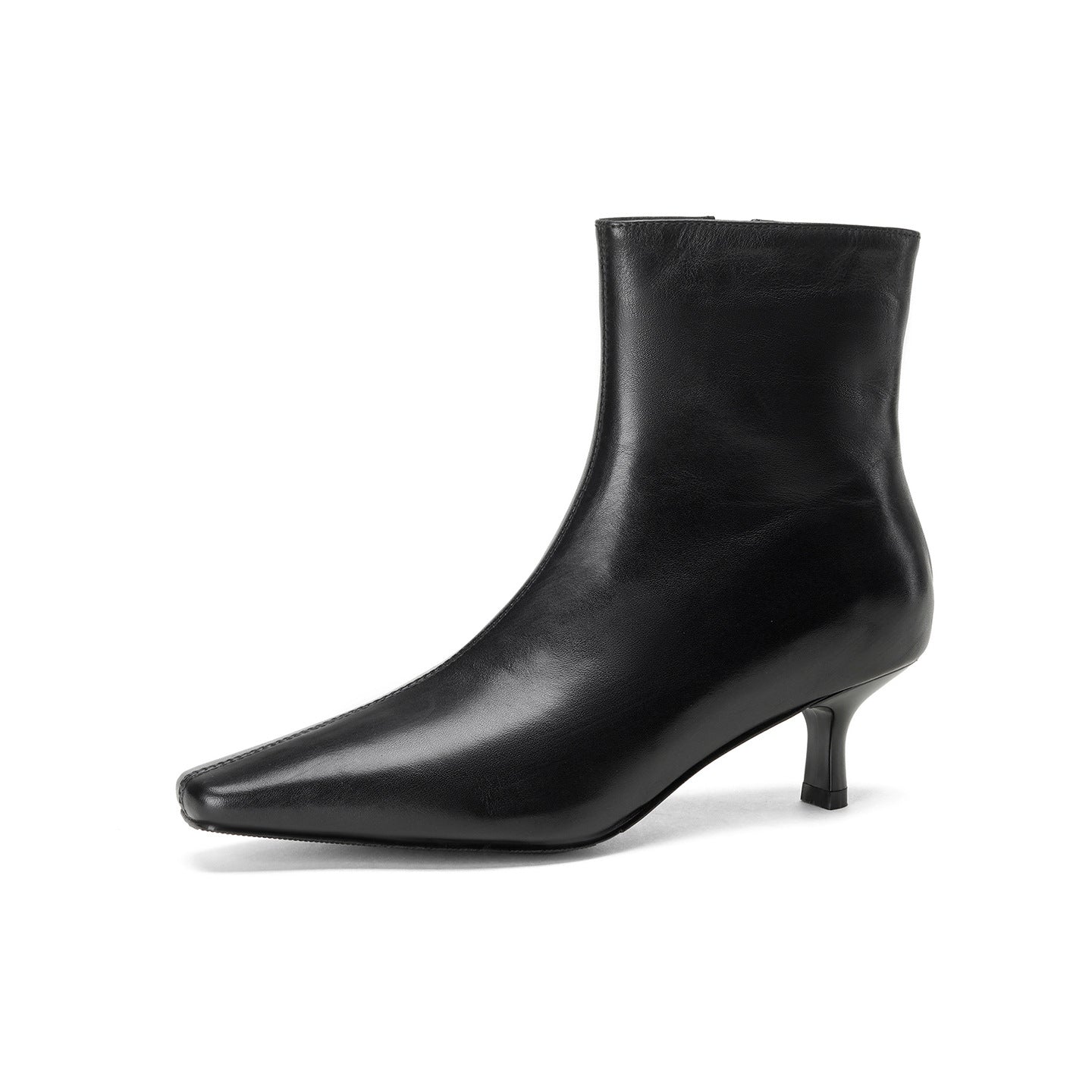 Square Toe Ankle Boots for Women — Kitten Heel Side Zip Booties in Faux Leather