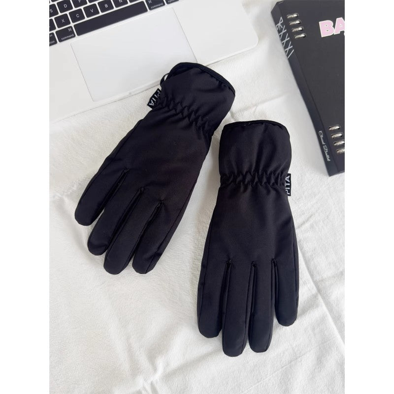 Black full-finger winter gloves with quilted knuckles and smooth palm panels