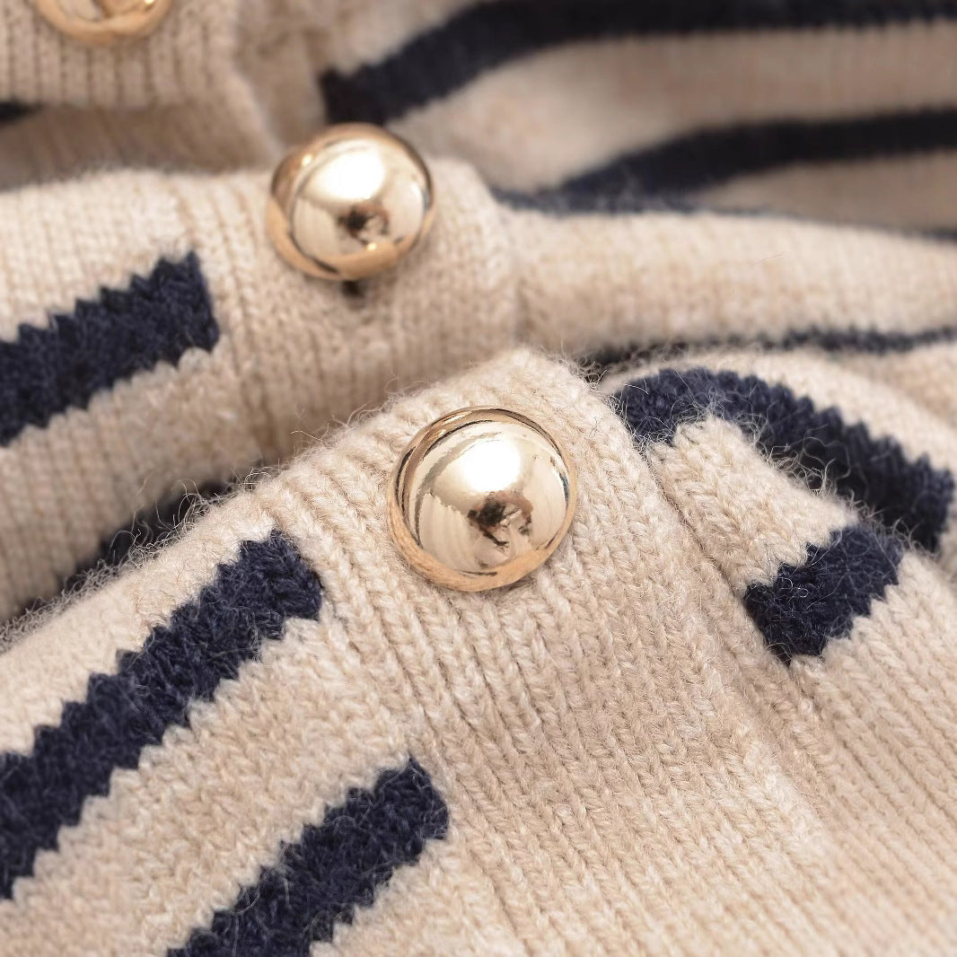 Striped Cardigan for Women — Classic Breton Knit with Gold Buttons in Soft Wool