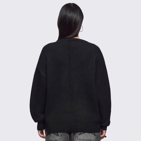 Oversized Graphic Sweater for Women — Gothic Portrait Jacquard Knit in Cotton Blend