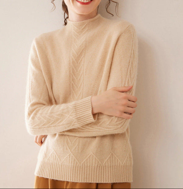 Mock Neck Sweater for Women — Cable Knit Pullover in Soft Merino Wool Blend