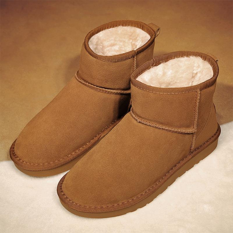 Camel brown winter ankle boots with warm fur lining and stitched toe seams