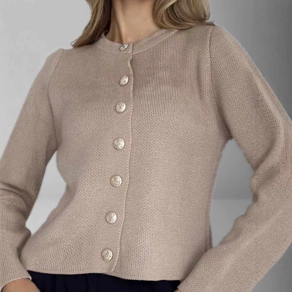 Cropped Cardigan for Women — Crewneck Button-Front Style in Merino Wool