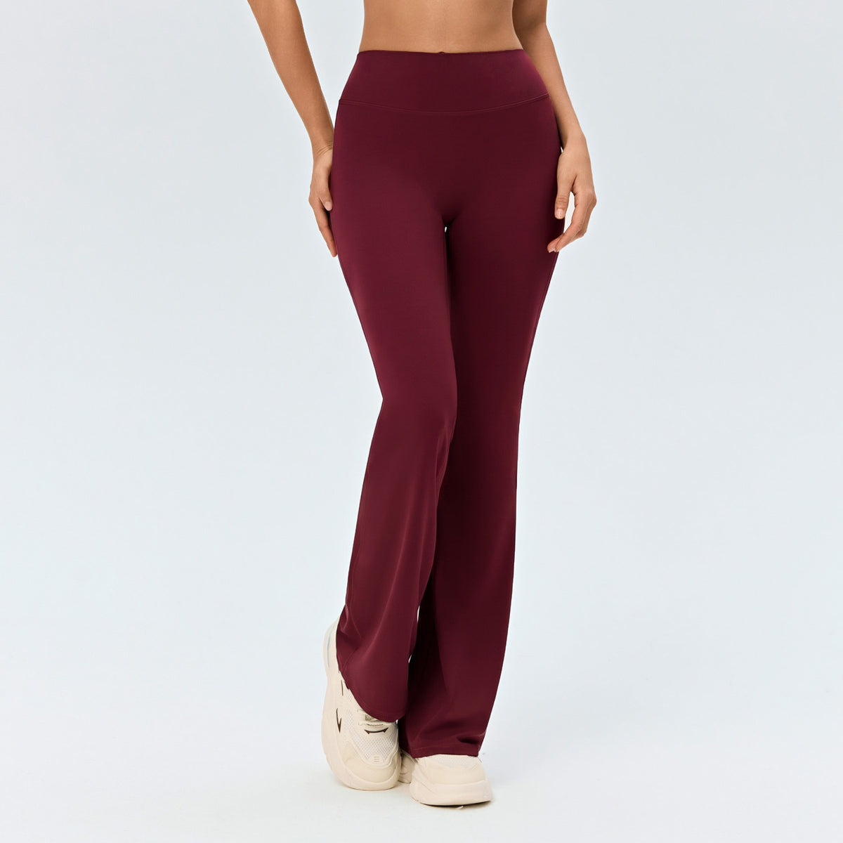 Women’s high-waisted yoga flared pants in wine red, wide-leg flare