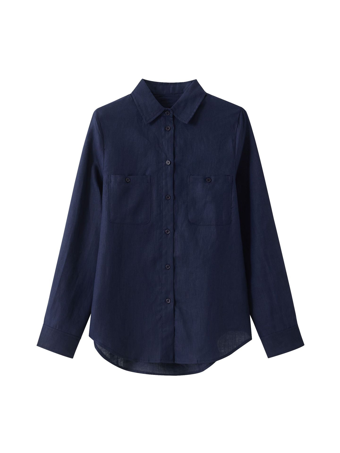 Linen Shirt for Women — Button Down with Twin Chest Pockets and Shirttail Hem