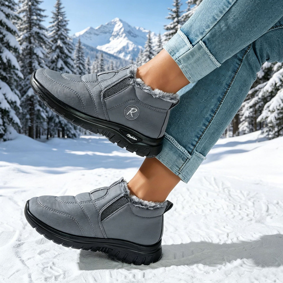 Slip On Winter Boots for Women — Fur Lined Ankle Snow Boots in Faux Suede