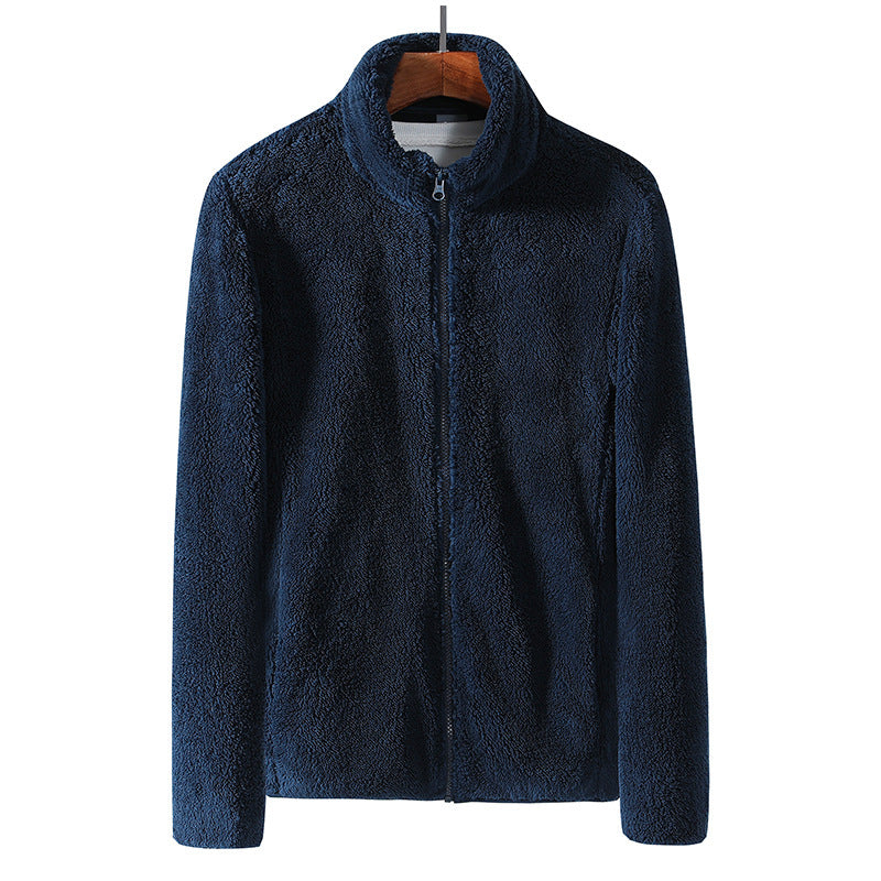 Fleece zip-up jacket with stand collar, dark navy