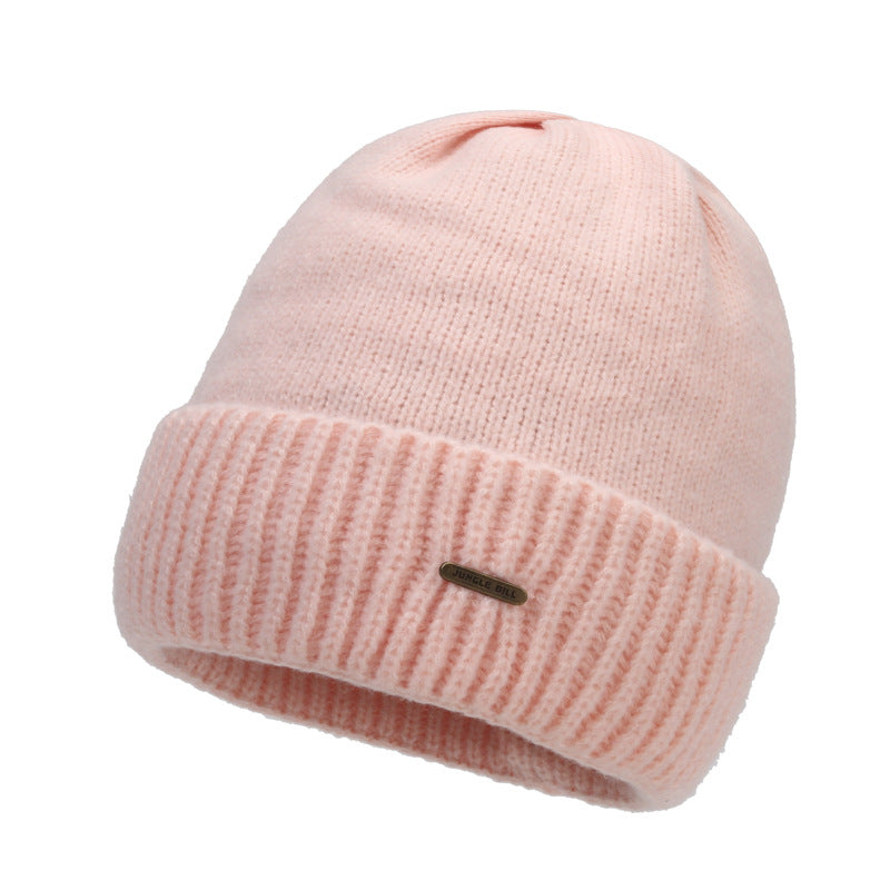 Men's ribbed-knit beanie hat, light pink, with small logo patch