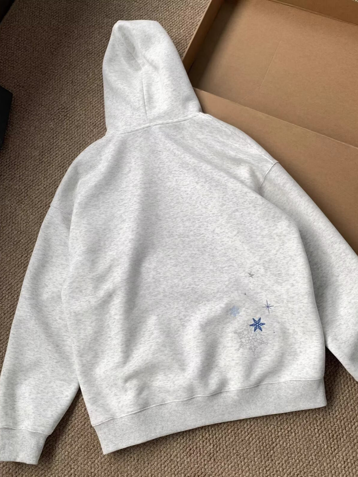 Embroidered Hoodie for Women — Oversized Snowflake Pullover in Cotton Fleece