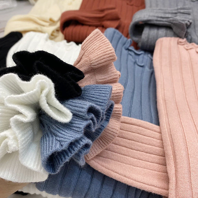 Ribbed Knit Sweater with Flare Sleeves for Women — Fitted Ruffle-Trim Style in Viscose