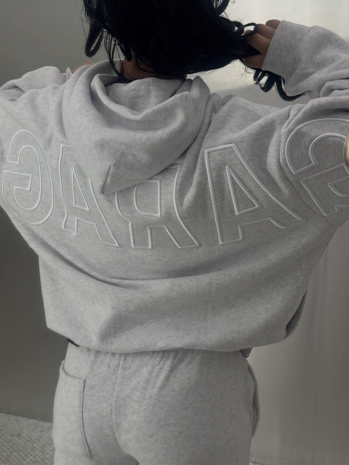 Cropped Hoodie for Women — Oversized Pullover with Tonal Back Embroidery in Fleece