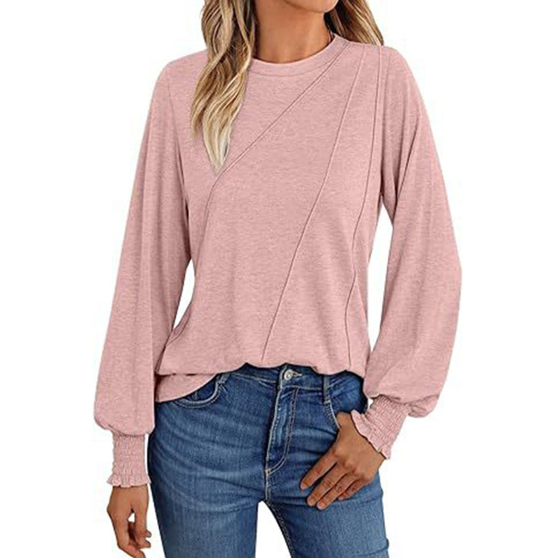 Blouson Sleeve Top for Women — Loose Long Sleeve Fit with Smocked Cuffs in Soft Jersey