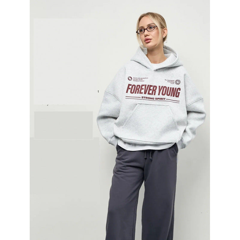 Graphic Hoodie for Women — Oversized Slogan Print Pullover in Cotton Fleece