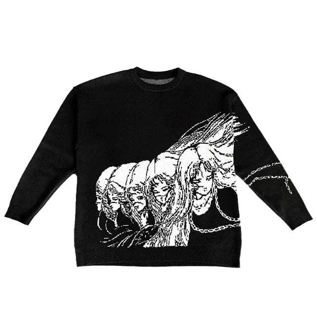 Graphic Knit Sweater for Women — Oversized Drop Shoulder Pullover in Cotton Blend