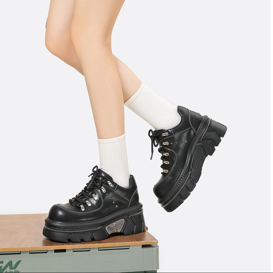 Chunky Platform Sneakers for Women — Stud Eyelet Lace Up with Lug Sole in Faux Leather