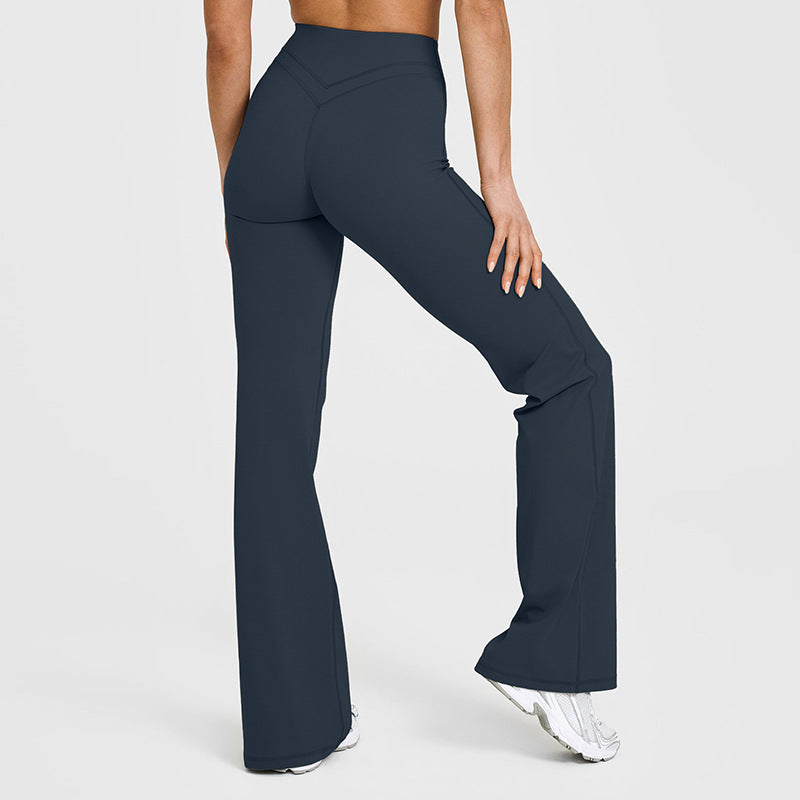 Women's high-waist flared yoga pants, dark navy, smooth stretch fit