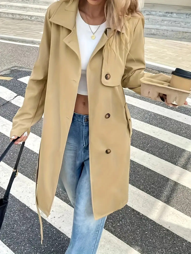 Trench Coat for Women — Double Breasted Belted Mid Length Style in Soft Cotton