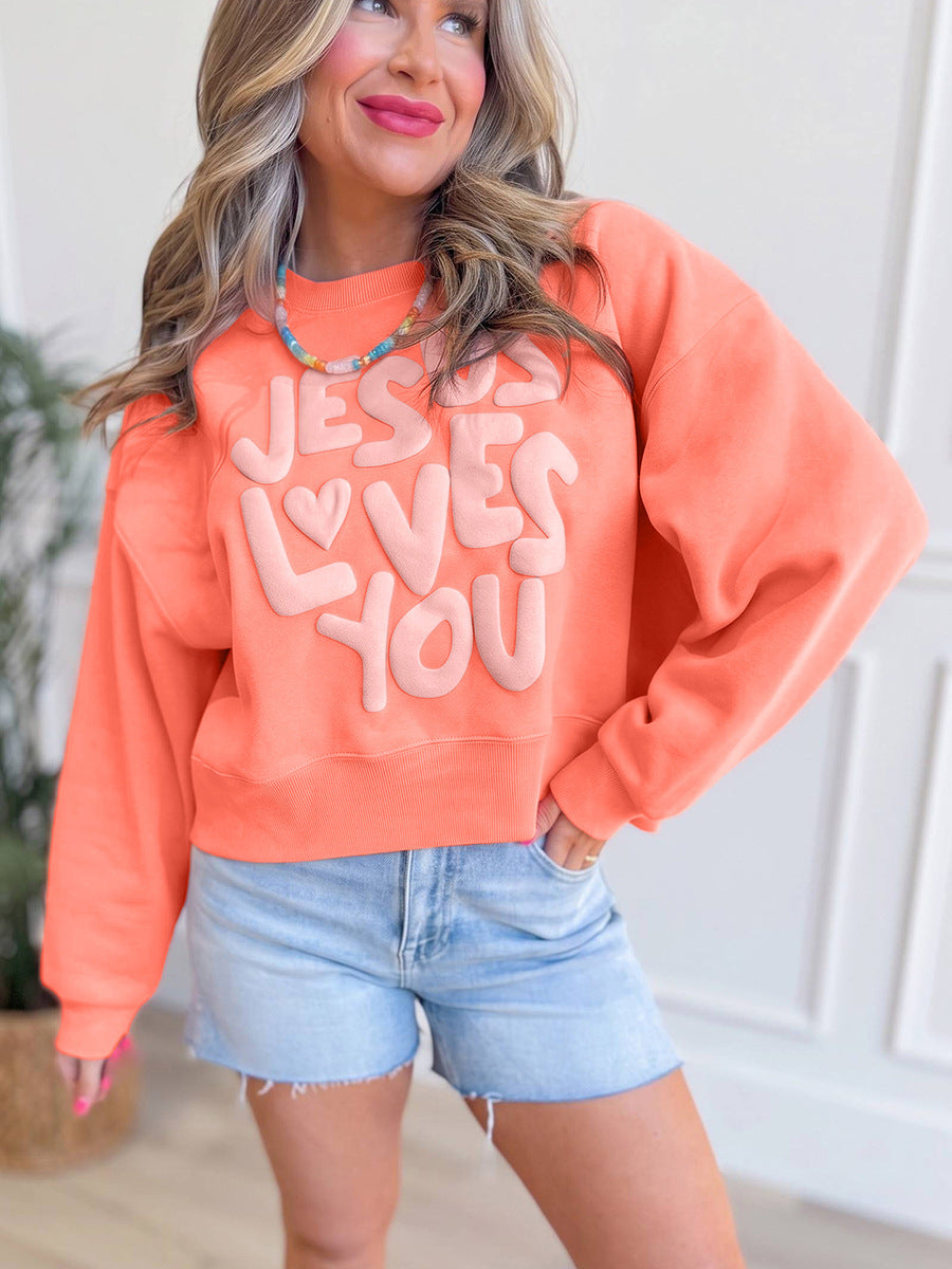 Cropped Sweatshirt for Women — Puff Print Slogan Pullover in Cotton Fleece