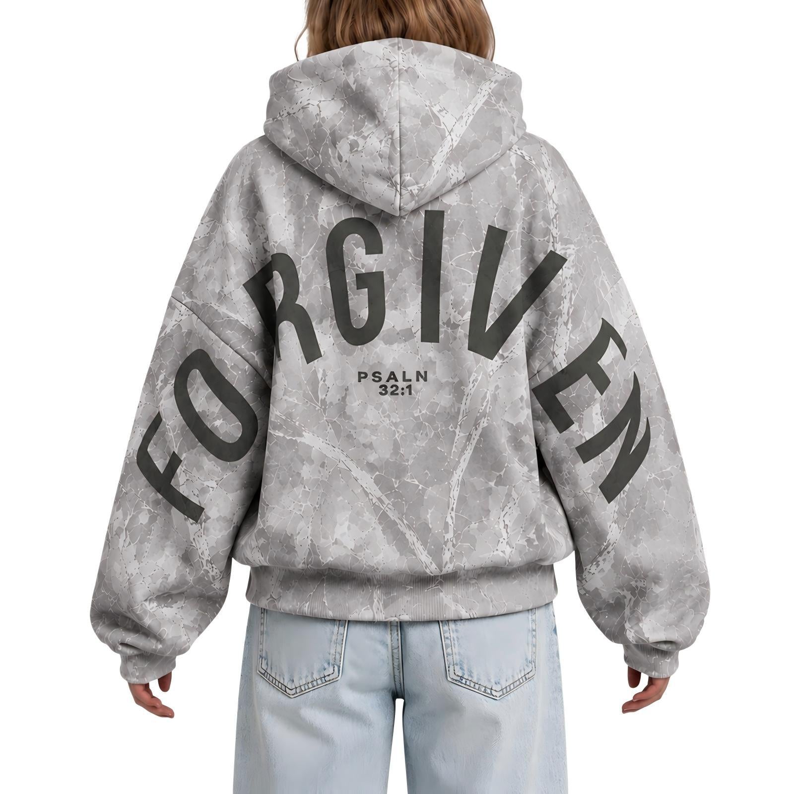 Oversized Graphic Hoodie for Women — Marble Print Pullover in Soft Fleece