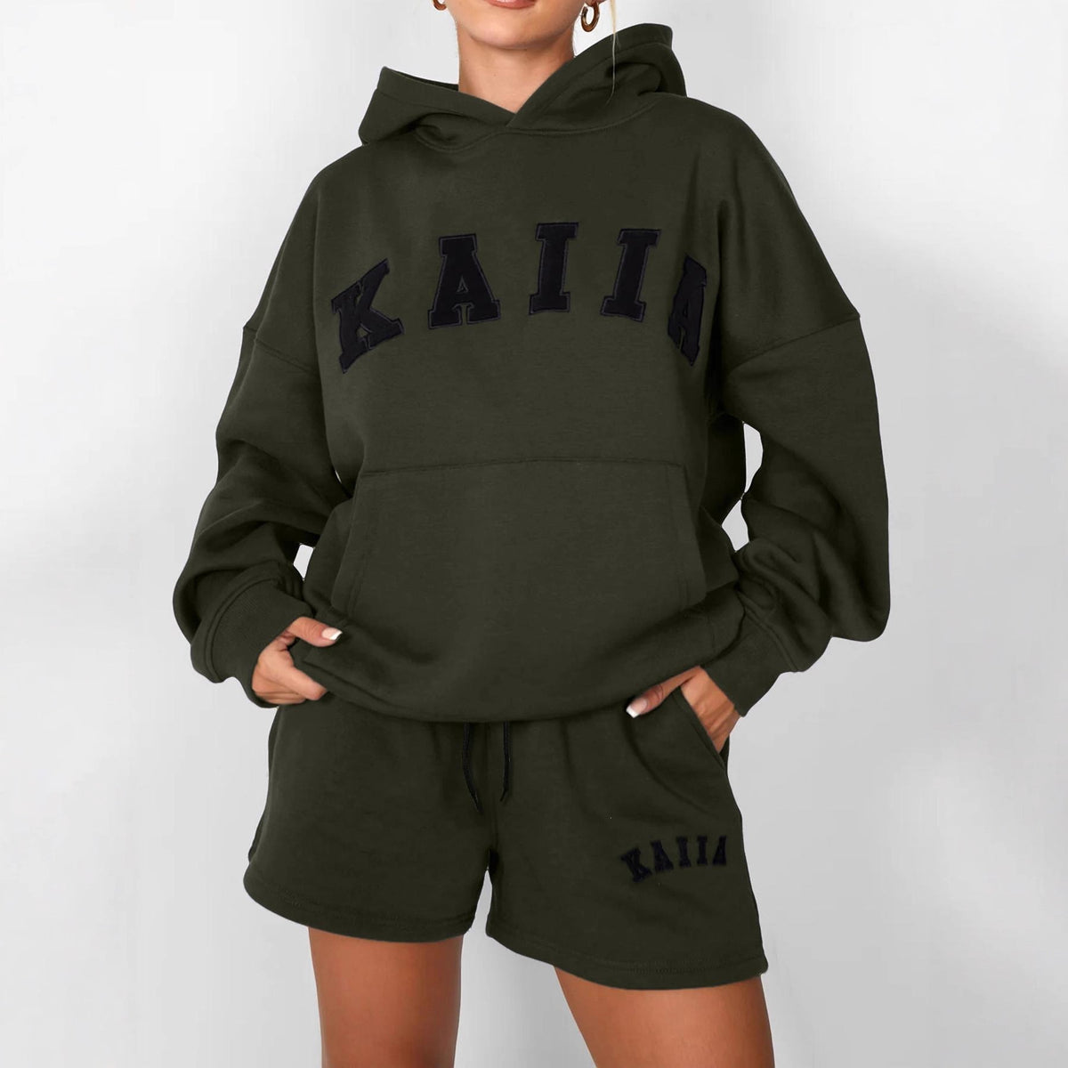 Hoodie and Shorts Set for Women — Oversized Two Piece Lounge Outfit in Cotton Fleece