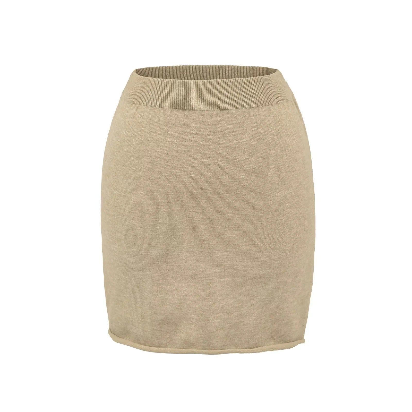 Khaki knitted pencil skirt with ribbed waistband