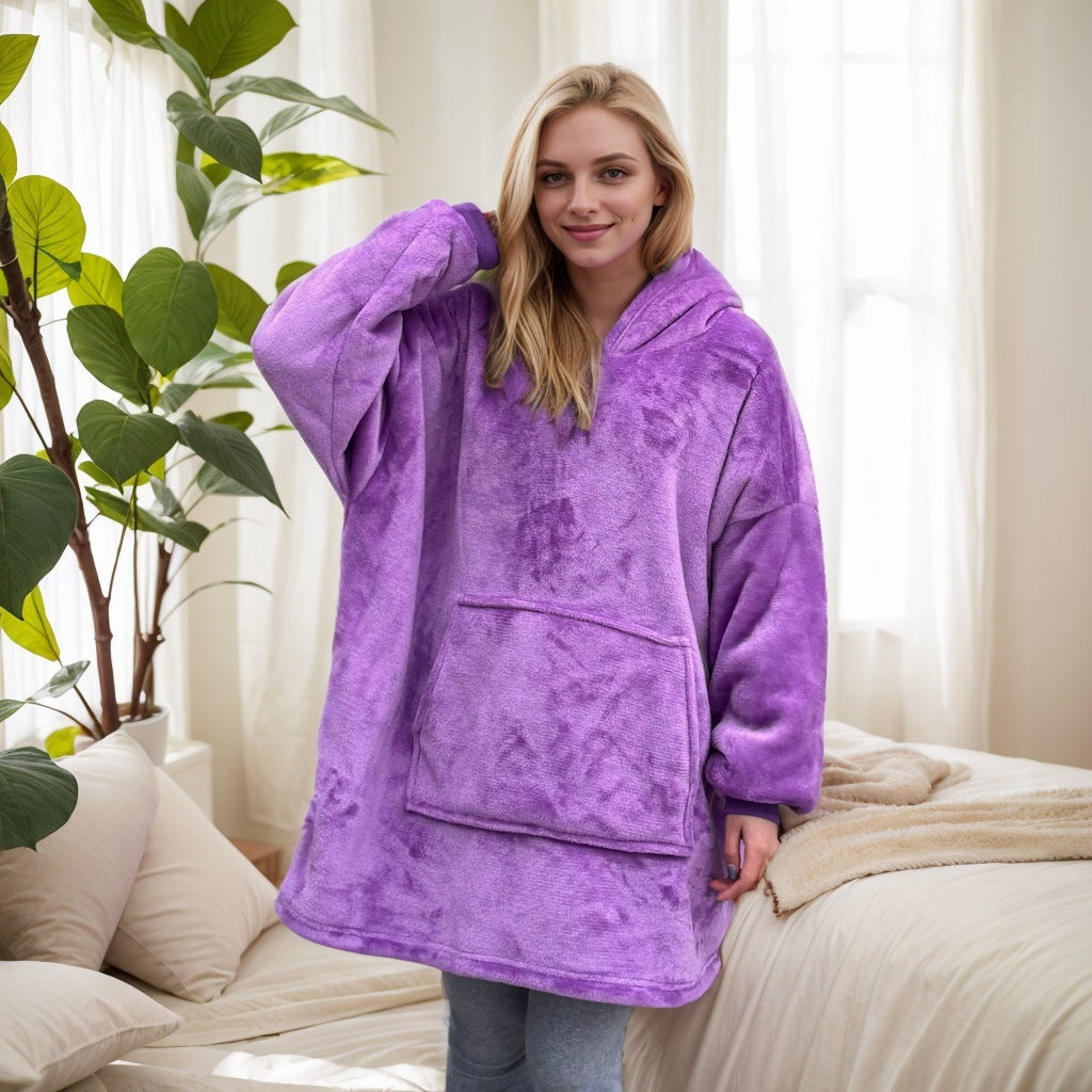 Wearable Blanket Hoodie for Women — Oversized Pullover with a Pocket in Plush Fleece