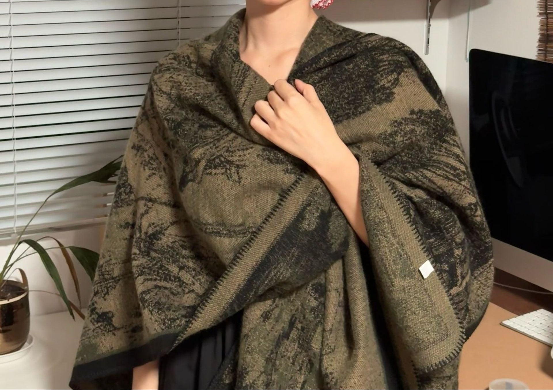 Reversible Poncho Cape for Women — Open Front Blanket Shawl Wrap in Soft Cashmere
