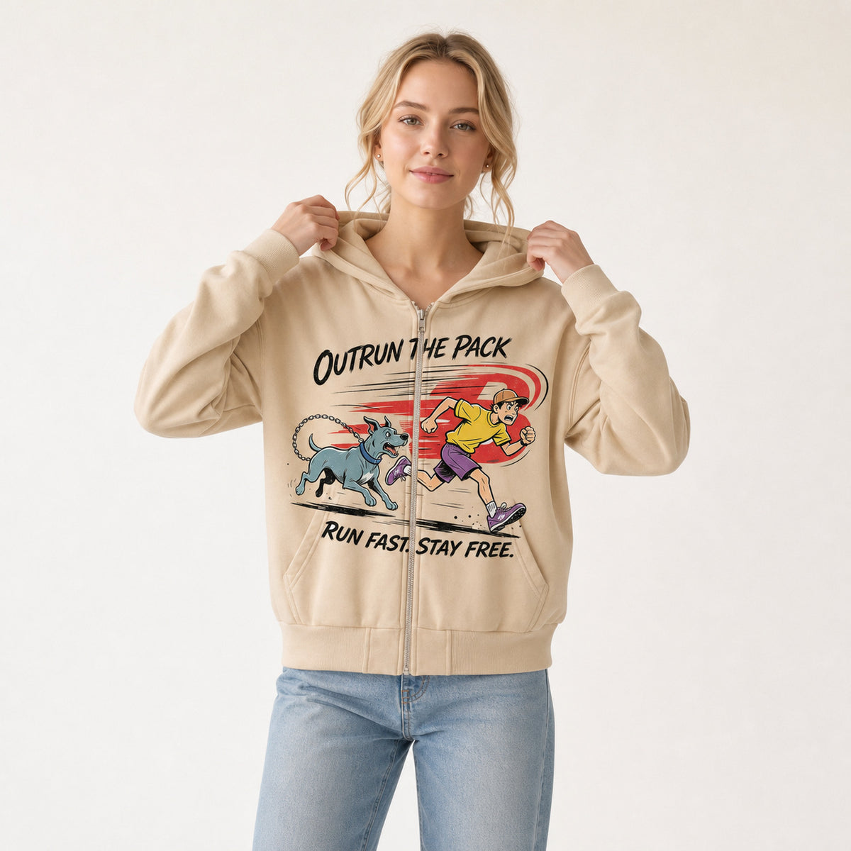 Zip Up Hoodie for Women — Oversized Graphic Print Style in Cotton Fleece
