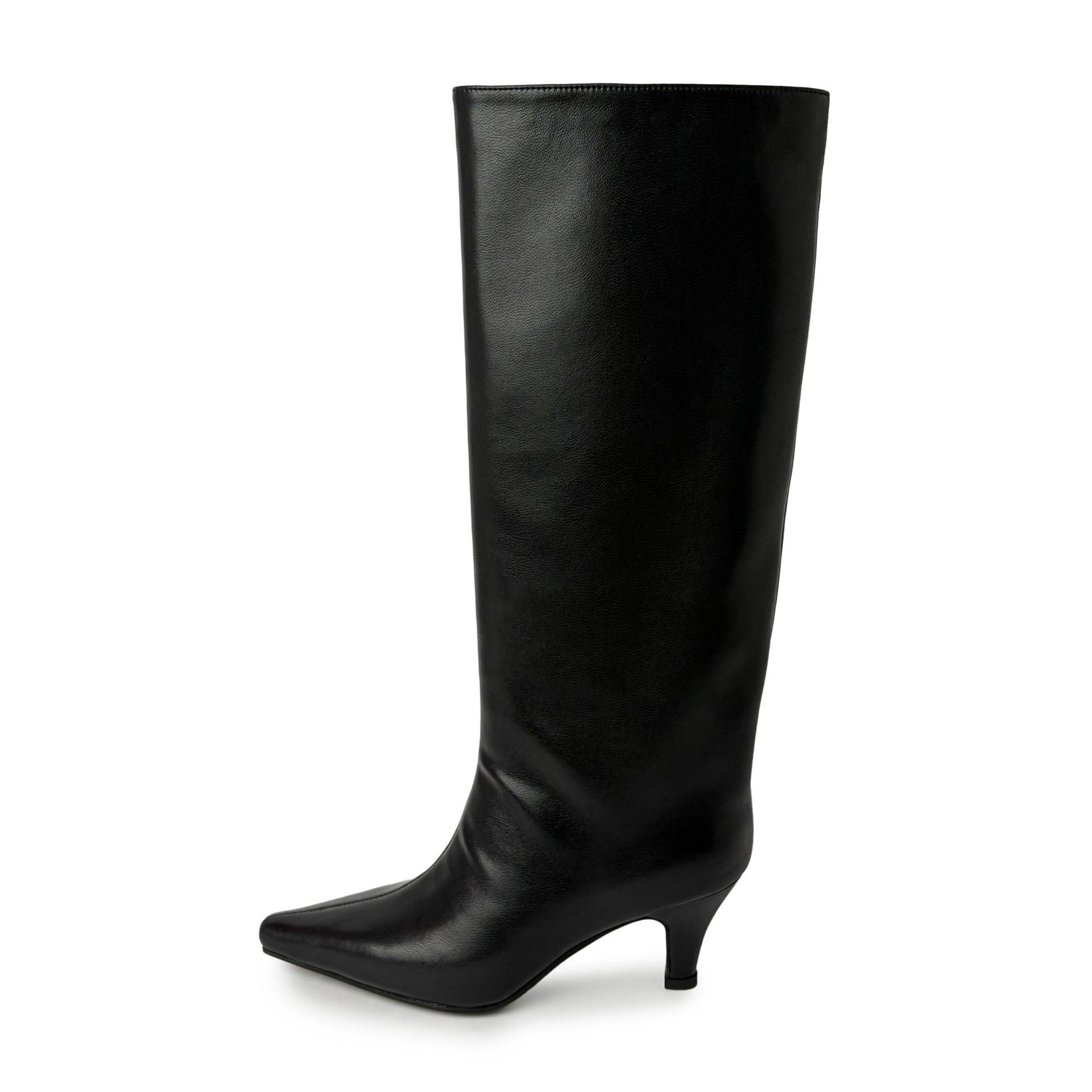 Knee High Boots for Women — Pointed Toe Kitten Heel Style in Faux Leather