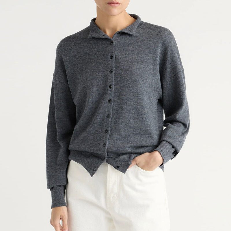 Merino Wool Cardigan for Women — Collared Button Front Knit in a Relaxed Fit