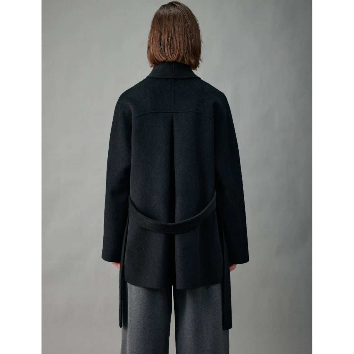 Wool Wrap Coat for Women — Shawl Collar Open Front with a Self Tie Belt