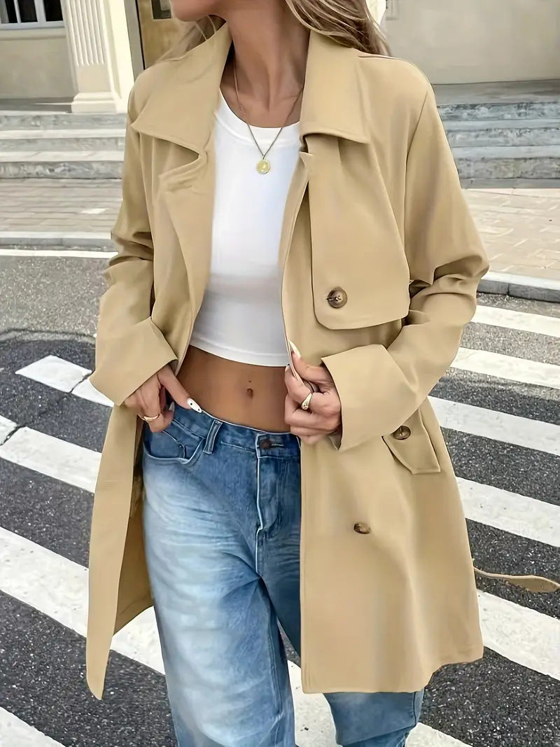 Trench Coat for Women — Double Breasted Belted Mid Length Style in Soft Cotton
