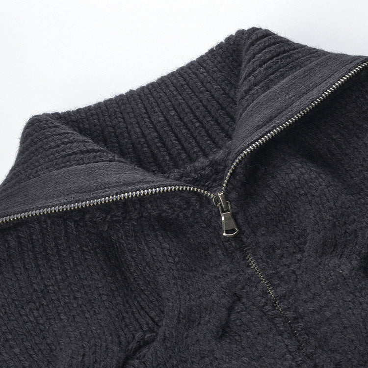 Cable Knit Zip Up Cardigan for Women — Cropped Funnel Neck Style in Wool Blend