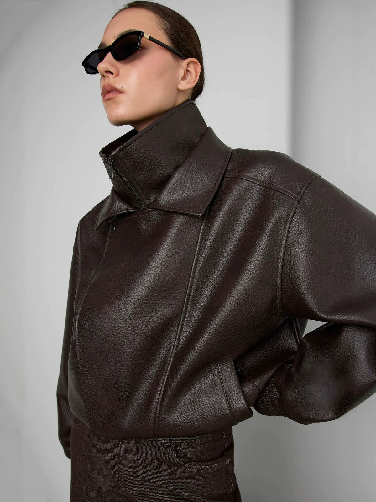 Faux Leather Jacket for Women — Oversized Cropped Moto with an Asymmetric Zip
