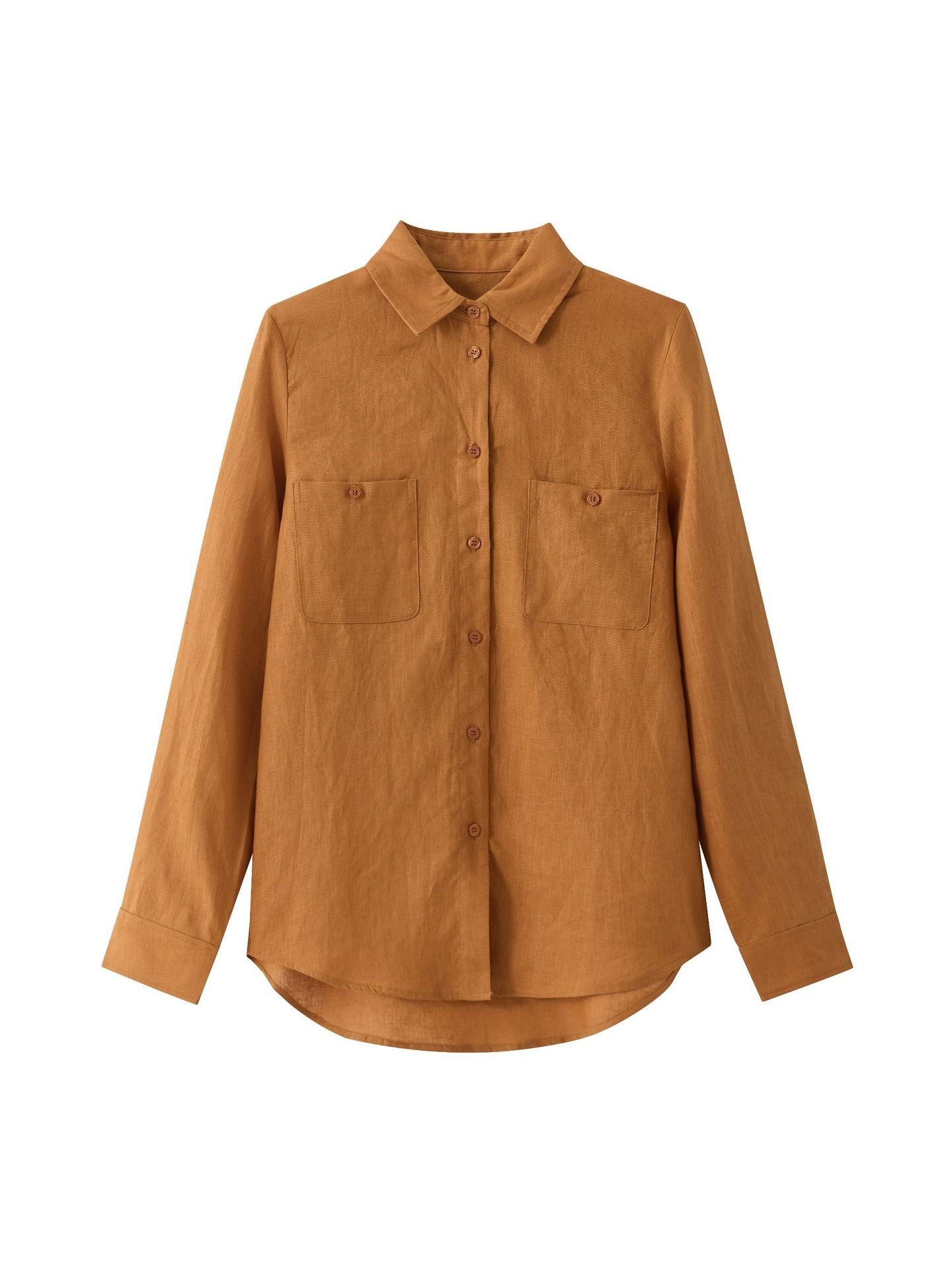 Linen Shirt for Women — Button Down with Twin Chest Pockets and Shirttail Hem